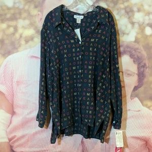 Navy Long Sleeve Shirt with Colorful Letters